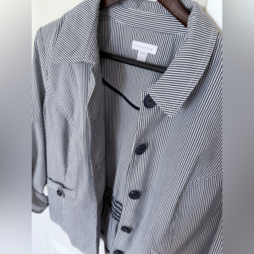 Charter Club Navy & White Striped Button Blouse